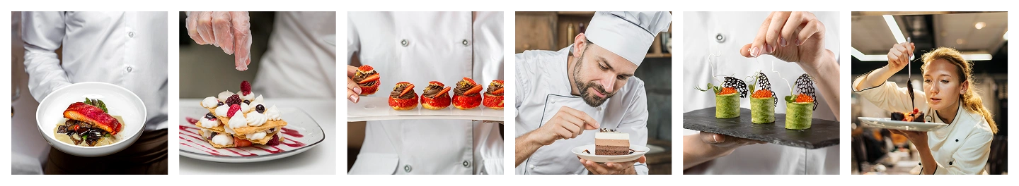 Selectie van opgemaakte gourmetdesserts en canapéhapjes, voorbereid voor professionele cateringpresentatie
